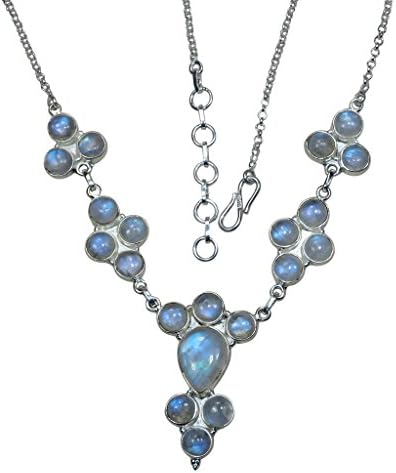 Moonstone Necklace 925 Sterling Silver - Blue Light Big Moonstone for Women's Jewelry Birthday Gemstone 19 1/2"