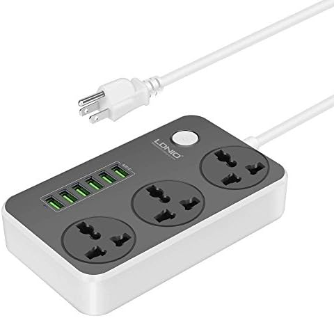 Universal Power Strip with 3 Outlets 6 USB Ports Quick Charge Overload Protection 6 Foot Long Power Cord, Black