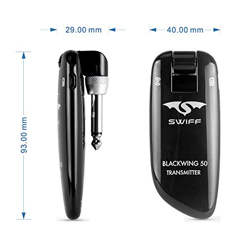 Swiff New UHF Blackwing Design Rechargeable Guitar Wireless Transmitter Receiver System - Max. 50M Transmission Range for Electric,Bass & Guitar (Black)