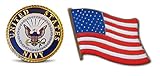 Patriotic U.S. Navy & American Flag Lapel or Hat Pin & Tie Tack Set with Clutch Back by Novel Merk
