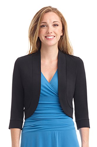 REKUCCI Women's Soft Knit Rounded Hem Stretch Bolero Shrug (Large,Black)