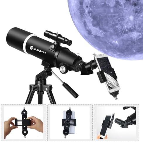 Telescopio de astronomía para Adultos, 80 mm de Apertura, 600 mm, portátil, para Principiantes y niños, con trípode, Adaptador de teléfono, Mochila