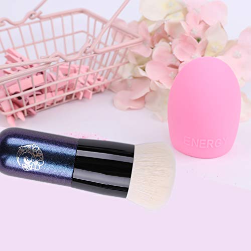ENERGY Foundation Brush Chubby Makeup Brush Premium Dense Bristles with Dreamy Star Handle Portable Makeup Cosmetic Tool with 1 Makeup Brush Cleaner/Brush Egg