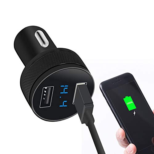 Car Charger, XINBAOHONG Fast Charge Metal Dual USB 4.8A Car Adapter LED Display Car Voltage Detector Flush Fit for Phone PC and More (Black-B) - Thumbnail 3