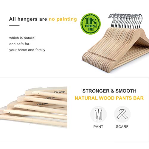 TOPIA HANGER Natural Unfinished Wooden Hangers with 360°Strong Swivel Hook and Smoothly Cut