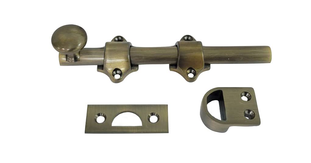 Photo 1 of QCAA Solid Brass Dutch Door Bolt, 6", Antique Brass, 1 Pack, Made in Taiwan