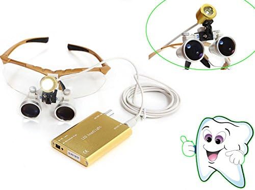 Datang® Portable Ultra Light Weight Dental Glasses Binocular Loupes Magnifier Zoom 3.5x420 + LED Head Light Lamp for Dental Surgical Medical Binocular Loupes Shiped From USA (Gold)