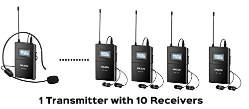 Wireless Acoustic Transmission System Tour Guiding, Simultaneous Translation, Audio-visual Eduation,10-person Tour Group Guide/ Church Assistive Listening System Package,als System (1 Transmitter and 10 Receivers) Assisted Listening System