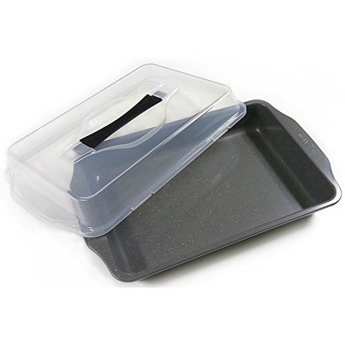 Silver Granite Rectangular Cake Pan 9" x 13" with Plastic Lid, Loaf Pan 12" x 6", 10" X 15" Cookie Sheet Set 3 Silver Granite Rectangular Cake Pan 9" x 13" with Plastic Lid, Loaf Pan 12" x 6", 10" X 15" Cookie Sheet Set - Image 4