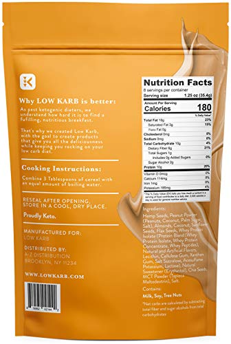 Keto Instant Hot Breakfast Cereal Peanut Butter with MCT Oil - 2g Net Carbs - Perfect Keto Diet Macros - Moderate Protein, High Fat - 10oz