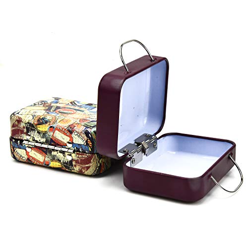 Monrocco 5PCS Mini Small Iron Vintage Cartoon Tin Box Suitcase Handbag Small Rectangular Candy Box Tin Container Jewelry Coin Storage - Thumbnail 2