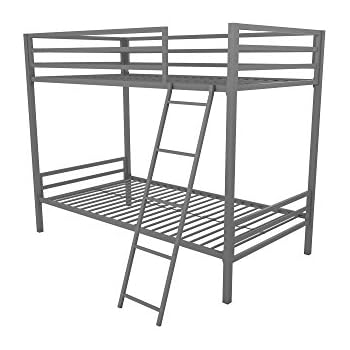 Novogratz Maxwell Twin/Twin Metal Bunk Bed, Sturdy Metal Frame with Ladder and Safety Rails, Grey