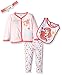 Disney Baby Girls' Ariel the Little Mermaid 4-Piece Cardigan, Pant, Bib, and Headband Set, Blushing Bride, 0/3