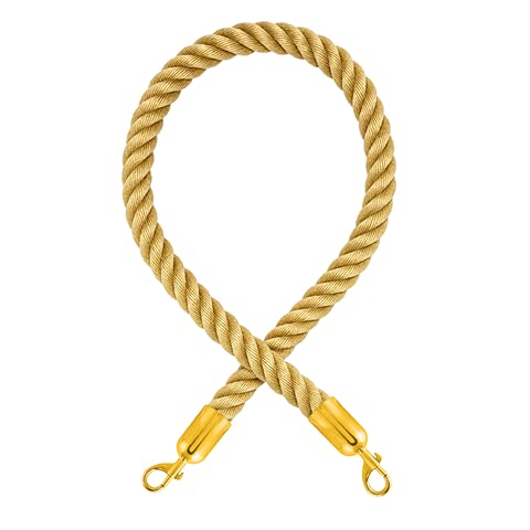 Barrier cord - premium - with carabiners (diameter 36 mm) - barrier rope with snap ends (1.5 m, beige/brass)