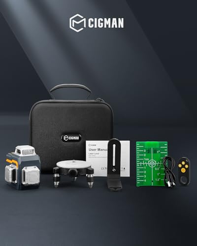 Cross Line Laser, CIGMAN App Intelligent Control, 3 x 360 Degrees, Self-Levelling Laser Spirit Level, with Rechargeable Lithium Battery, Construction Laser, Cross Laser, Green for Indoor Use (CM-S01)