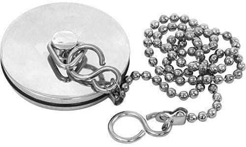 SISI UK® Chrome Sink Plug & Chain for BATHROOM BASIN - 37mm (1.1/2 Inch) Ball Type and S Hook Shaped Chain Made of Stainless Steel (12 Inch)