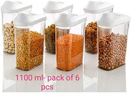 Shri Ganesh Easy Flow Plastic Kitchen Containers Storage Jars for Cereals, Rice, Pulse Dispenser Set (1100) ml Pack of 6 pcs