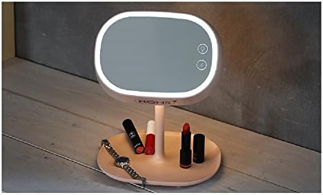 HONS Vanity Mirror Makeup Mirror Table Lamp with Rechargeable Battery Mood Lamp for Gifts or Home Bedroom Decoration, USB Port Charging, Pink