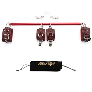 Gentlesoft xercise Red Spreader Bar with Wine red Leather Straps (4 – Pack) ，Home Yoga for Men & Wome