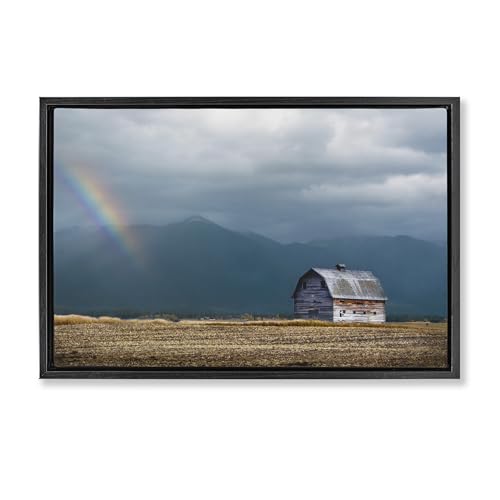 'Mission Mountain Barn Rainbow'| Floating Frame Canvas Art