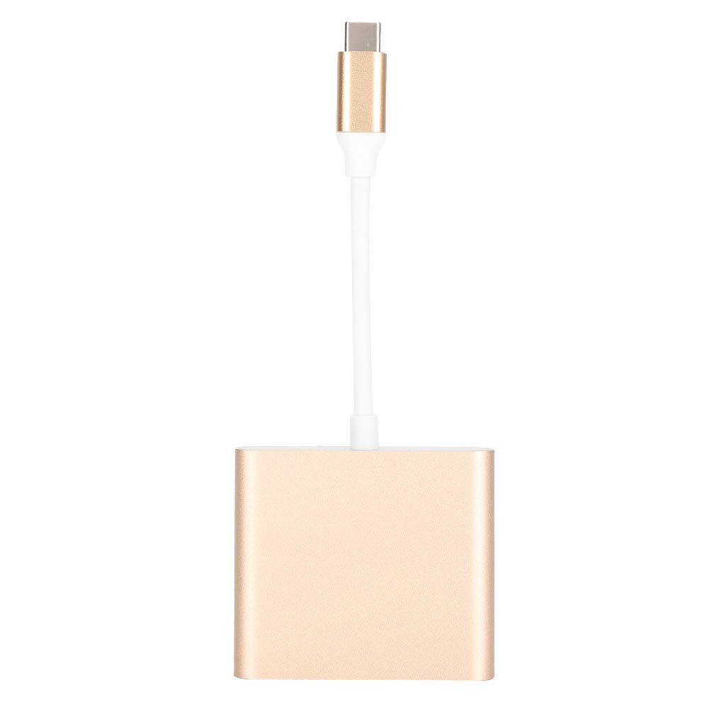 Fdit USB C to HDMI Adapter, 3 in 1 Type-C Multi Function Splitter, USB 3.1 C Port to 4K HDMI/USB3.0/Female C(Only Charging), Compatible with Laptop & Game Station (Golden)