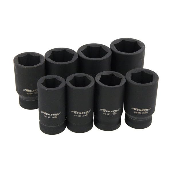 Neilsen CT1563 8pc 3/4in Drive Deep Impact Socket Set - Sizes: 24 | 27 | 29 | 30 | 32 | 35 | 36 | 38mm | Chrome Molybdenum