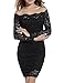 ACEVOG Women's Vintage Floral Lace Long Sleeve Boat Neck Plus Size Dresses Cocktail Formal Bodycon Dress (Small, Black)