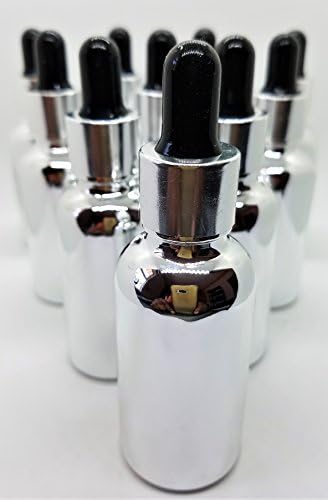 Glass dropper bottles 30 ml with silver/platinum finish (4 piece set) black droppers