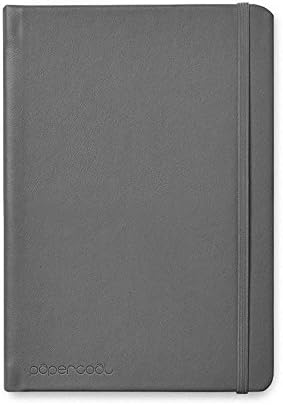 Papercoal Plain Classic Notebook (Unruled) A5 (8.2 X 5.7 In) With Leather Bound Cover - Classic Grey