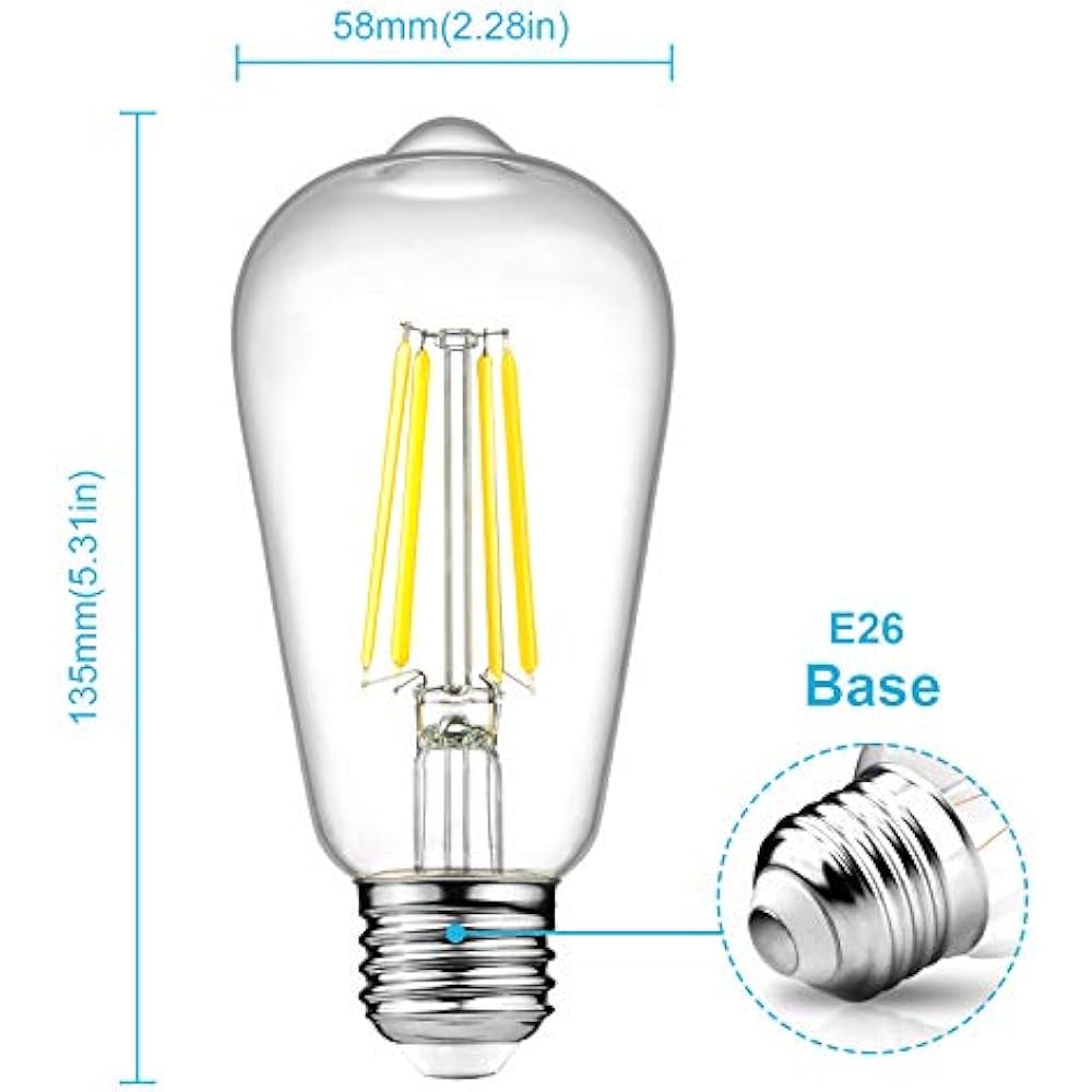 Dimmable Vintage LED Edison Bulbs, 6W, Equivalent 60W, Bright Daylight
