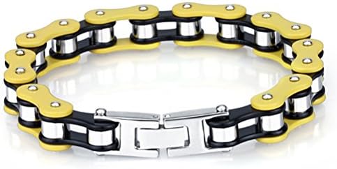 UGE Chic Titanium Steel Punk Rock Men's Cool Biker Chain Cuff Bangle Bracelet (Yellow&amp;Black)