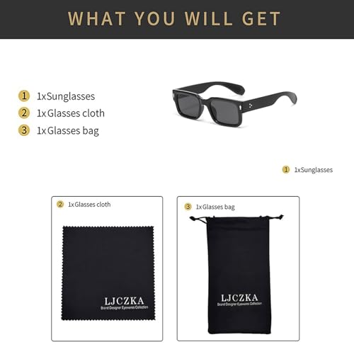 LJCZKA Retro Square Sunglasses for Women Men Fashion Rectangle Chunky Sun Glasses 90s Vintage Square Thick Frame Shades UV400 Protection