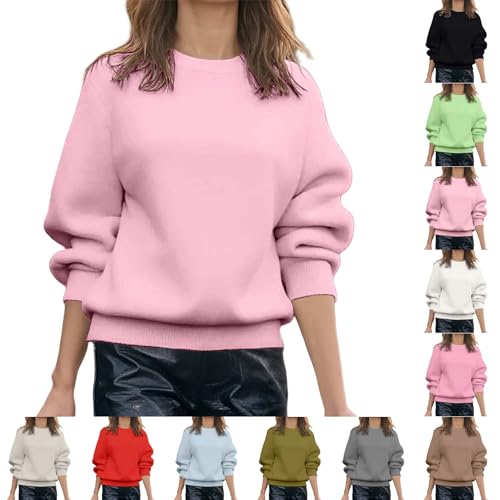 Womens Jumpers Round Neck Long Sleeve Sweaters Soft Knit Plain Pullover Loose Fit Basic Jumper Comfortable Lightweight Tops for Autumn