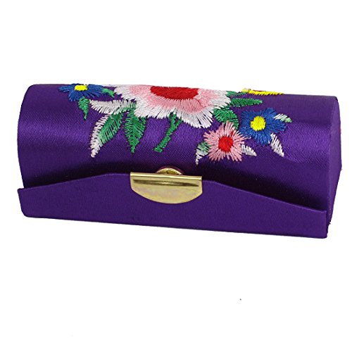 uxcell Women Floral Embroidered Lipstick Lip Stick Case Holder Box Purple