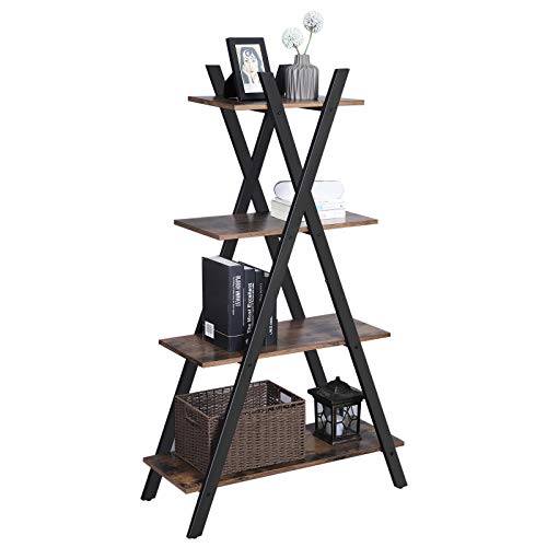 image for VASAGLE Industrial Ladder Shelf, 4-Tier Bookshelf, Storage Rack Unit f
