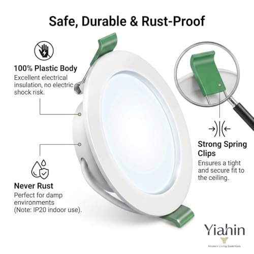 Recessed LED Spotlights Set of 12, 4W 339LM Cool White 6000K, Ultra Flat Ceiling Spotlights 230 V Without Transformer, Plastic LED Spotlight, Depth 28 mm, Not Dimmable for Bathroom