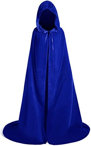 Unisex Halloween Velvet Full Length Hooded Party Cape Cosplay Costume Cloak (84'', Blue)