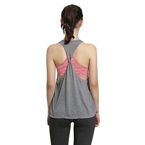 camgo Padded Active Camisole Yoga Tanks Tops with Built-in Bra Vest Racerback Shirts for Gym Workout Exercise (L, Grey)