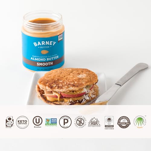BARNEY BUTTER ALMOND BUTTER, SMOOTH, 10 OUNCE JAR, SKIN-FREE ALMONDS, NO STIR, NON-GMO, GLUTEN FREE, KETO, PALEO, VEGAN