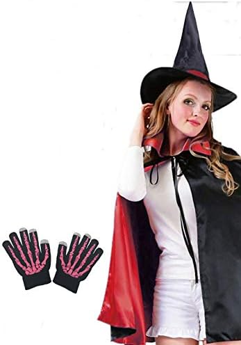 Shmily Girl Unisex Hooded Cloak Velvet Role Cape Play Family Costumes Capes for Halloween Party (Adult One Size, Hat+Cloak+Gloves(Red))