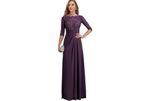 AKLASU Mother of The Bride Dresses Long Chiffon Lace Wedding Guest Dresses for Women Ruched Formal Evening Gown Prom Dress