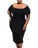 Lalagen43;Hot43; Women's Off Shoulder Tassel Plus Size Bodycon Dress