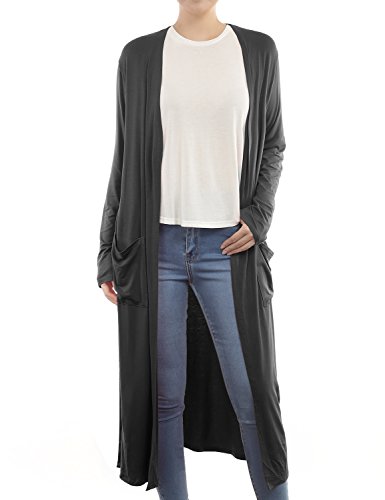 BILY Women's Side Split Front Pockets Open Front Long Cardigan Black Large