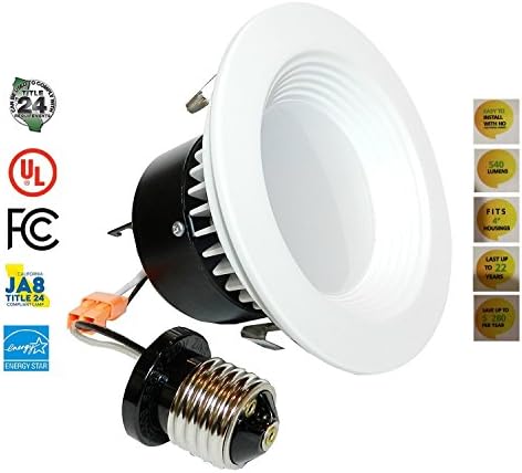 4" LED Recessed Retrofit Kit Dimmable-Baffle 3000K, Downlight Fixture with LED Power Supply, Combined Single Unit, 650 Lumens, IC Rated with Built In LED Driver, 90+ CRI for True Color Perception