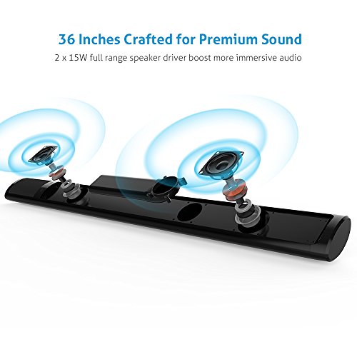 TV Sound Bar, Meidong KY3000B Sound Bars for TV Bluetooth Audio Speakers, Wired & Wireless 36 Inch TV Sound Bar with Optical Cable/RCA/AUX/Coax/Remote Control, Home Theater System