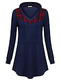 MCKOL Women's Plaid Pullover Sweatshirts Casual Long Sleeve V Neck Tunic Hoodies