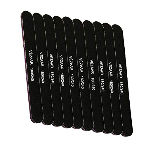 VÃ‰ZAAR Nail Files Emery Board, 10PCS Nail Polish Remover Black Washable Double Sided 180/240 Grit Sanding Pads for Manicurist, Nail Salons, Personal Nail Care, Art DIY