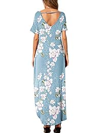 Vestido largo de manga corta casual de verano de manga corta para mujer de Aublary Vestido largo largo de playa dividida Tallas grandes