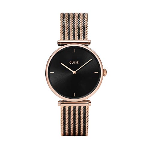 CLUSE-Triomphe-Mesh-Bicolour-Rose-Gold-Black-Black-CL61005-Womens-Watch-33mm-Stainless-Steel-Bracelet-Minimalistic-Design-Casual-Dress-Japanese-Quartz-Precisio