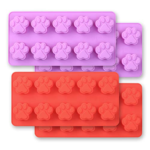 Cozihom Dog Paw Shaped Silicone Molds, 10 Cavity, Food Grade, FDA Approved, BPA Free for Chocolate, Candy, Cake, Pudding, Jelly. 4 Pcs